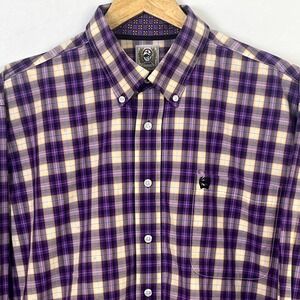 Cinch Gold Purple Check Long Sleeve Shirt Button Collar LSU Colors Large Men's